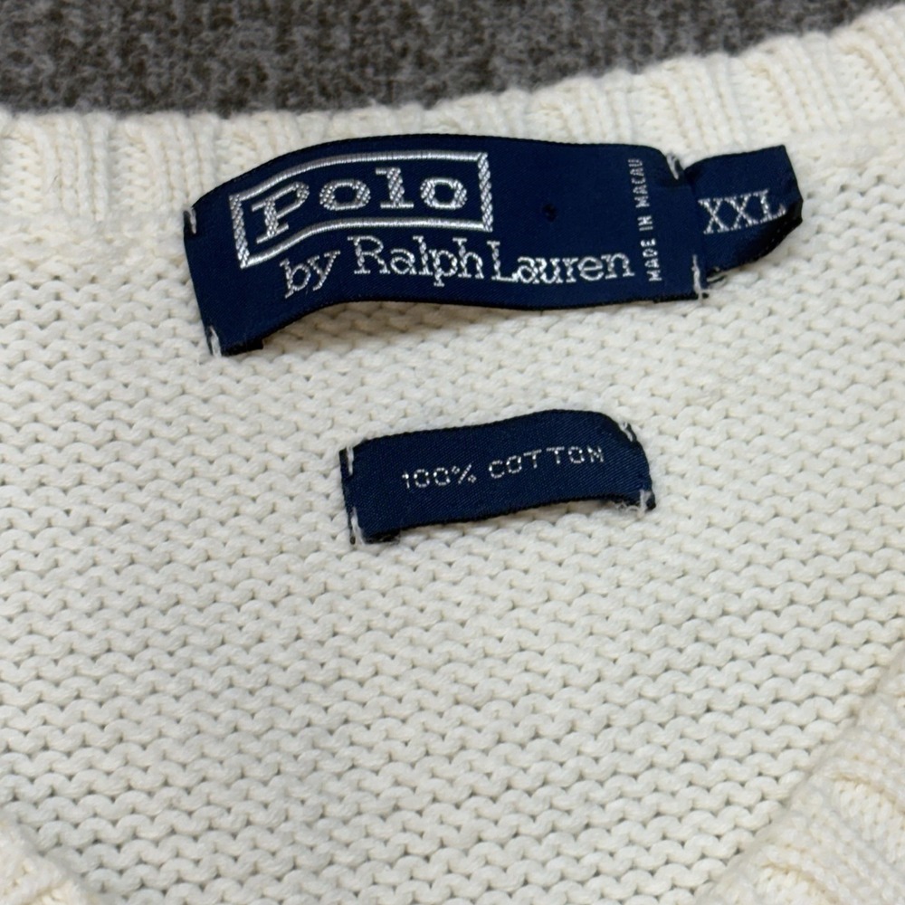 Vintage '80s Polo Ralph Lauren Beige Ivory 100% Cotton Sweater Vest XXL - Picture 3 of 11